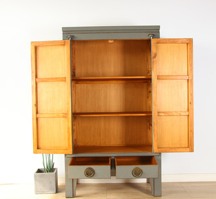 Chinesischer Hochzeitschrank 2 Türen Schrank grau RAL7005 | Yajutang