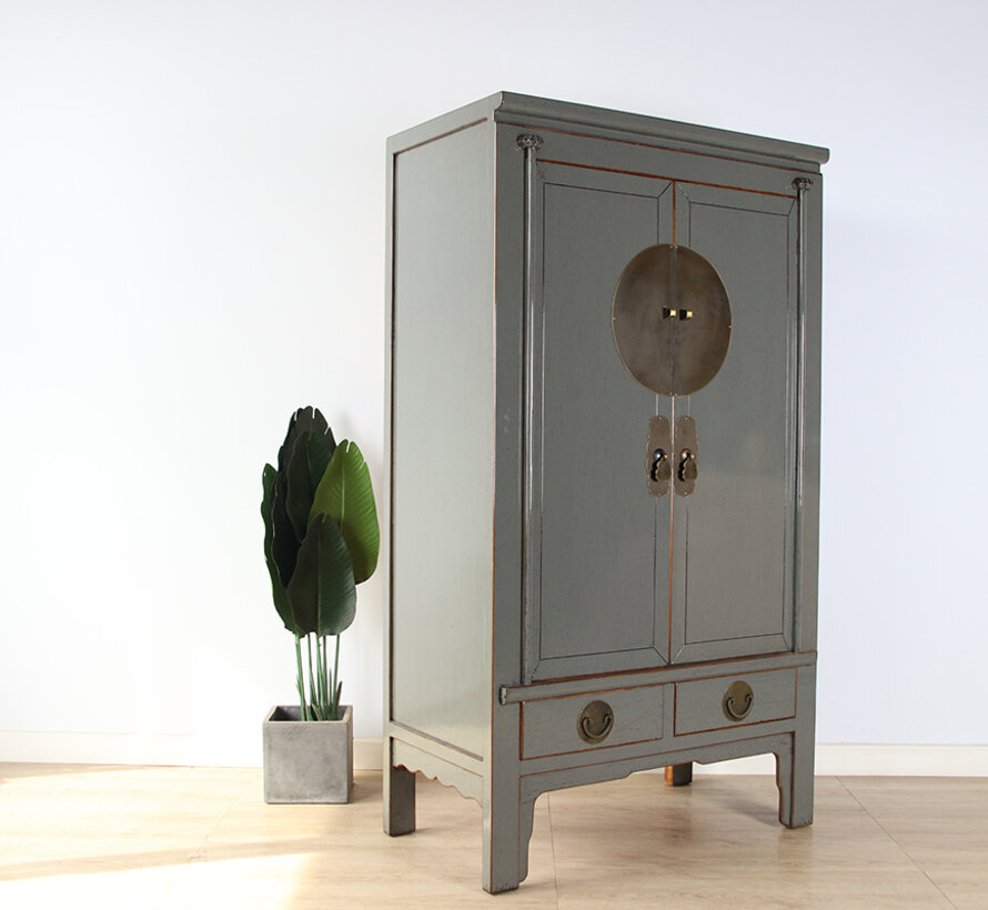 Chinese wedding cabinet solid wood 2 doors wardrobe gray  RAL7005