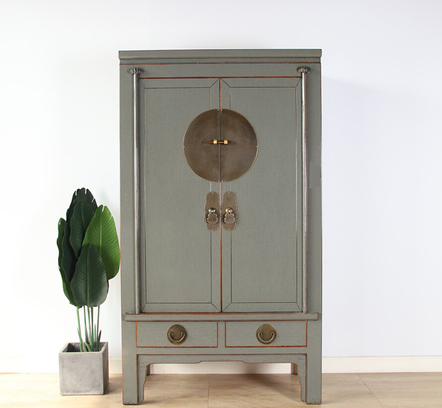 Chinesische Hochzeitschrank Massivholz 2 Türen Schrank grau RAL7005
