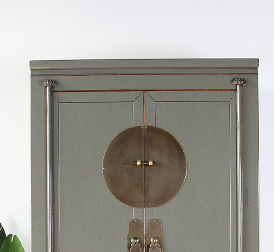 Chinesische Hochzeitschrank Massivholz 2 Türen Schrank grau RAL7005