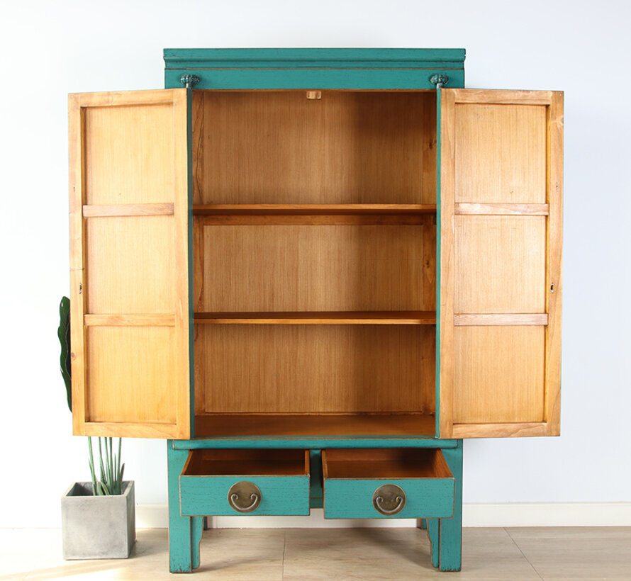Chinese wedding cabinet solid wood 2 doors wardrobe tirquoise RAL5018