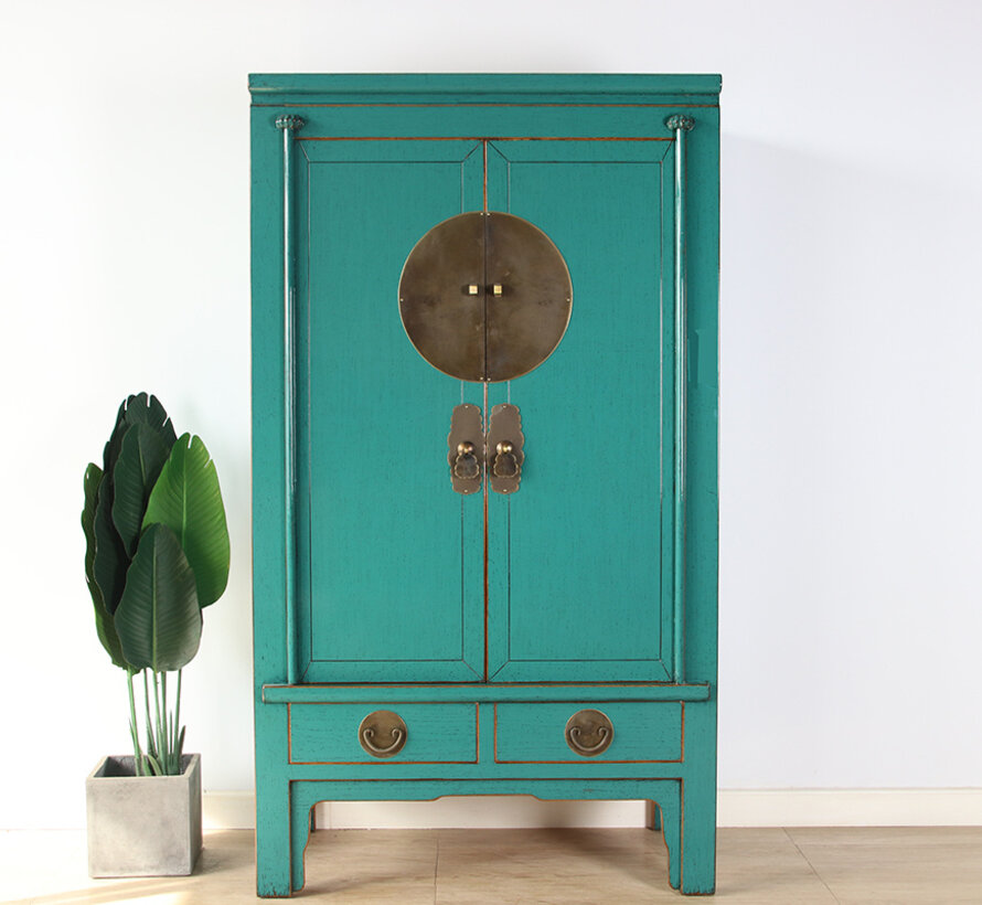 Chinese wedding cabinet solid wood 2 doors wardrobe tirquoise RAL5018