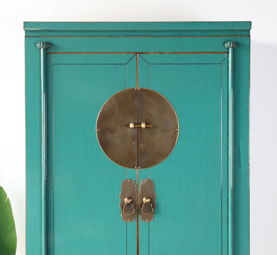Chinese wedding cabinet solid wood 2 doors wardrobe tirquoise RAL5018