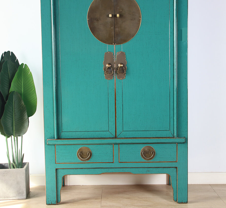 Chinese wedding cabinet solid wood 2 doors wardrobe tirquoise RAL5018