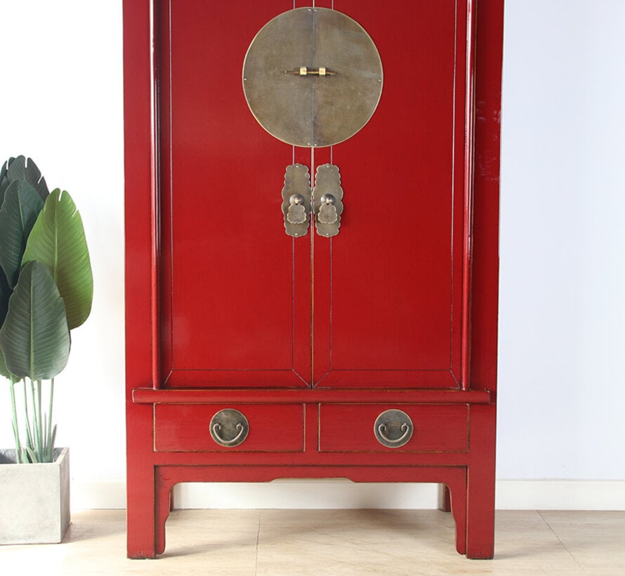Chinesischer Hochzeitsschrank purpurrot RAL3004 Massivholz Messing | Yajutang