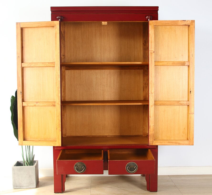 Chinesischer Hochzeitsschrank purpurrot RAL3004 Massivholz Messing | Yajutang