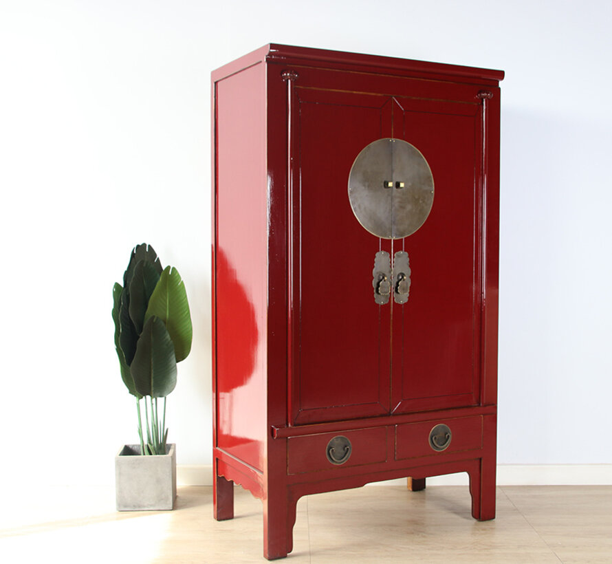Chinese Wedding Wardrobe Red RAL3004 Solid Wood Brass | Yajutang