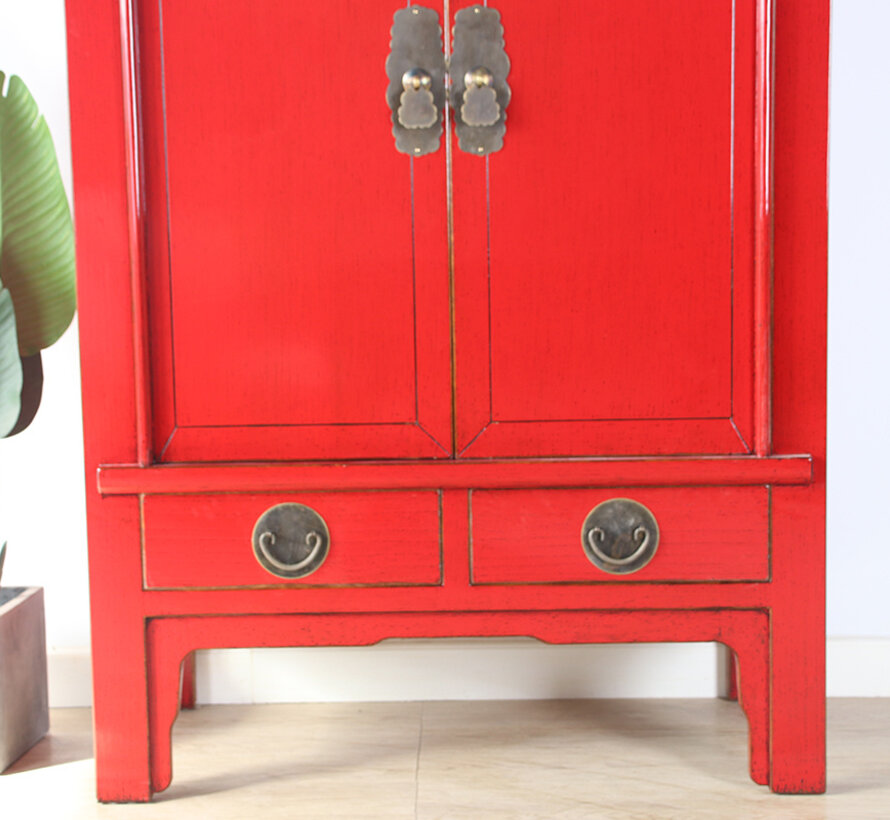 Chinesischer Hochzeitsschrank rot Massivholz Messing | Yajutang