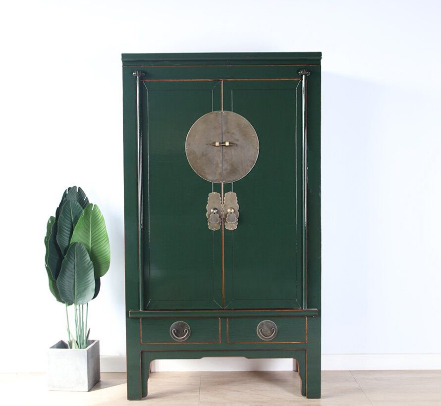 Chinese wedding cabinet solid wood 2 doors wardrobefir-green