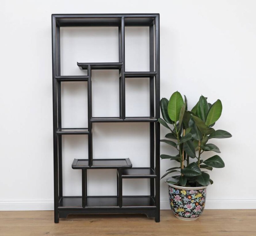 Chinese Display Shelf Black Solid Wood | Yajutang