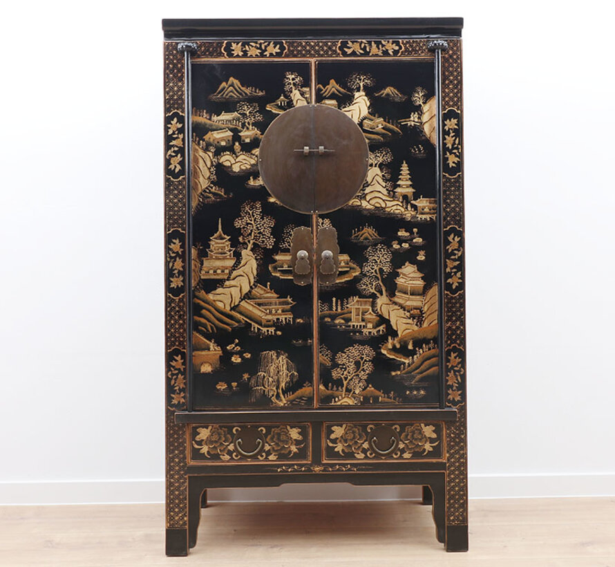 Wedding cabinet gilding painting black landscape