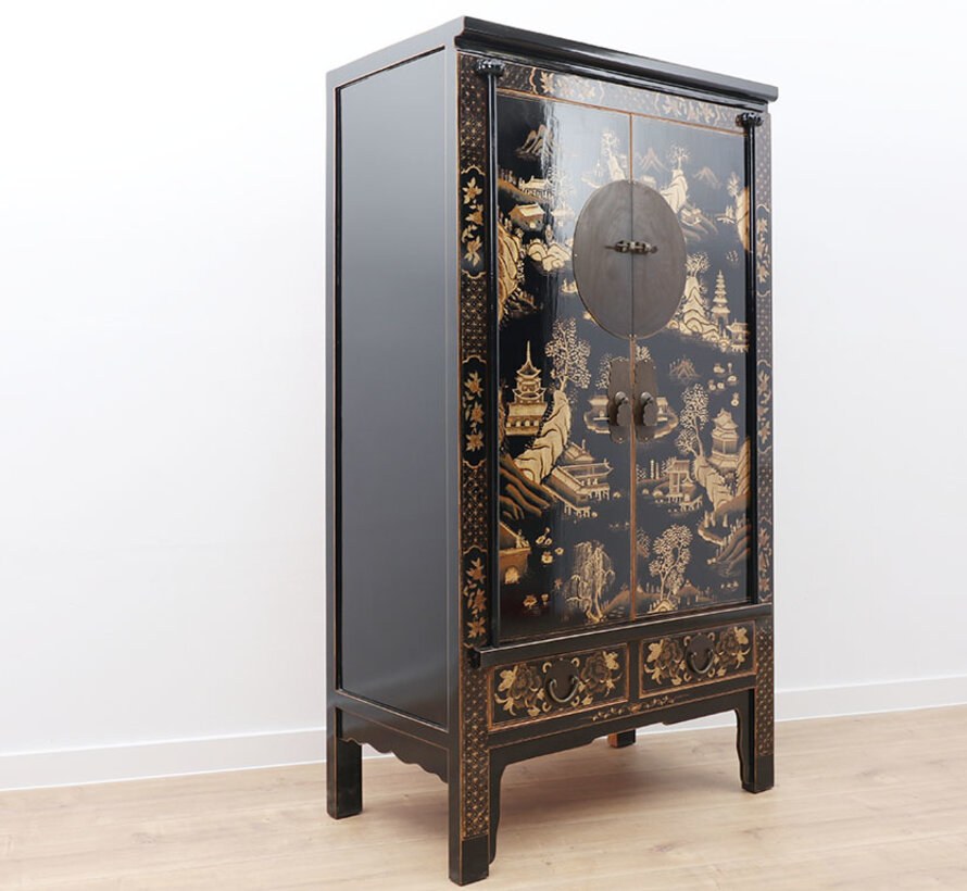 Wedding cabinet gilding painting black landscape