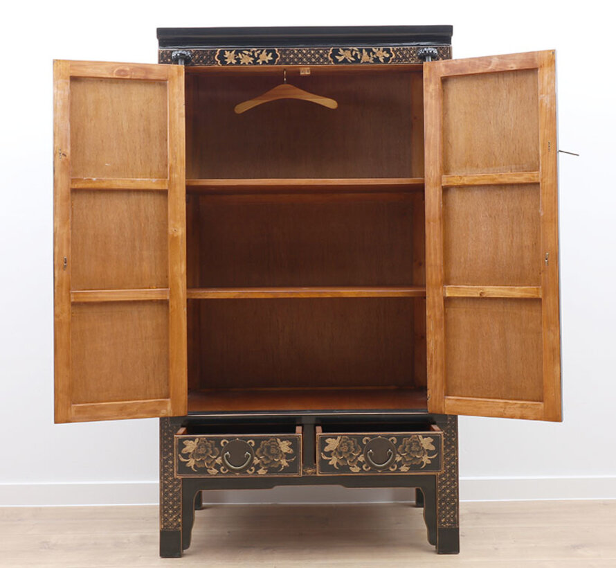 Chinese Wedding Cabinet Black Hand-Painted Landscape | Yajutang