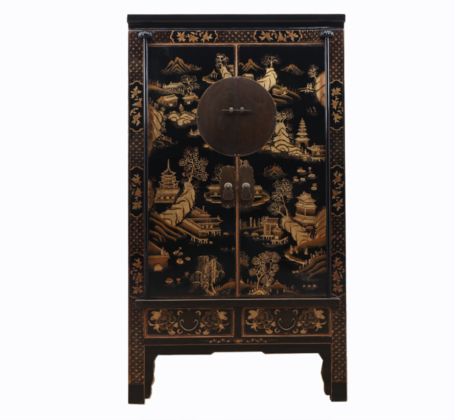 Wedding cabinet gilding painting black landscape