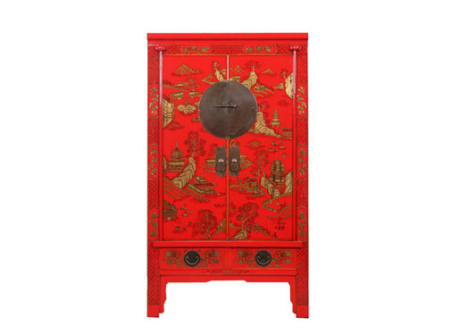 Yajutang Wedding Cabinet Red Hand-Painted Landscape