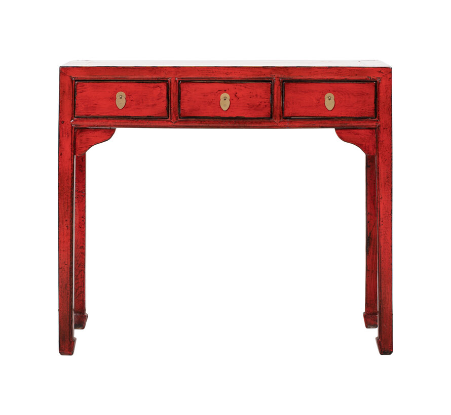 antiker Desk Tisch Konsolentisch  Beistelltisch mit drei Schub rot
