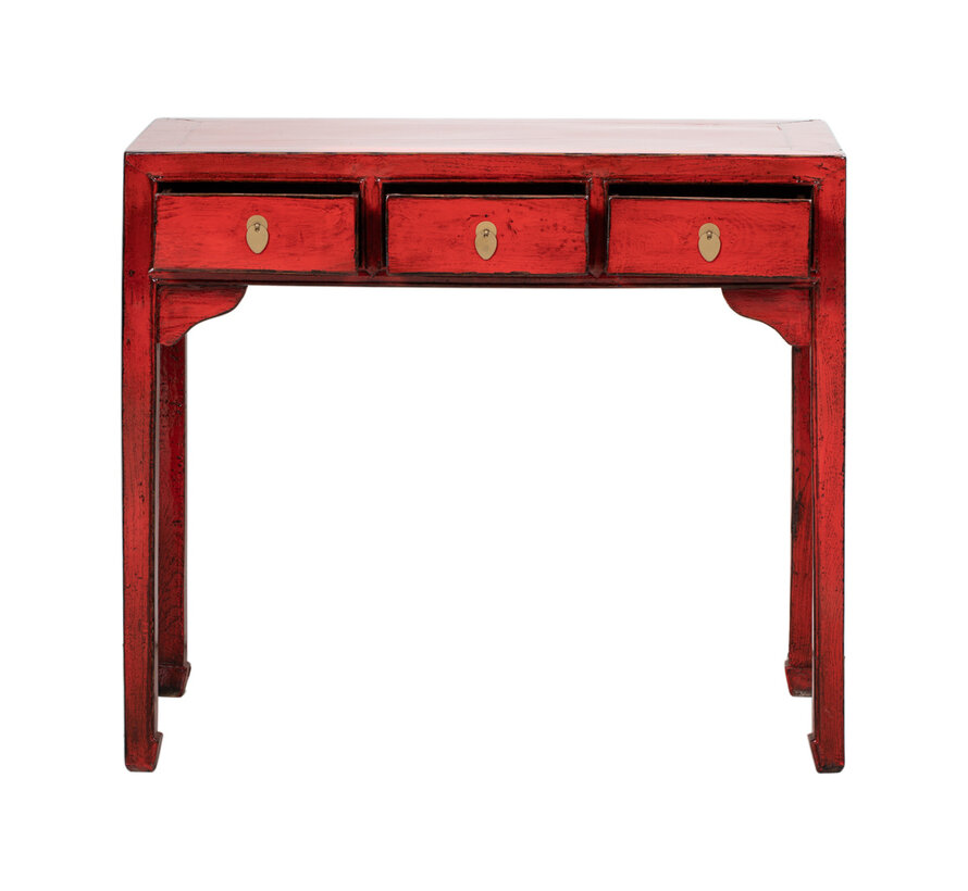 antiker Desk Tisch Konsolentisch  Beistelltisch mit drei Schub rot