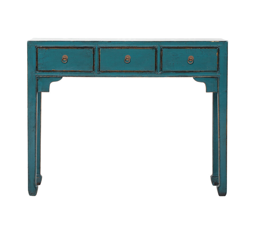 Antiker chinesischer Konsolentisch mit 3 Schubladen – blau