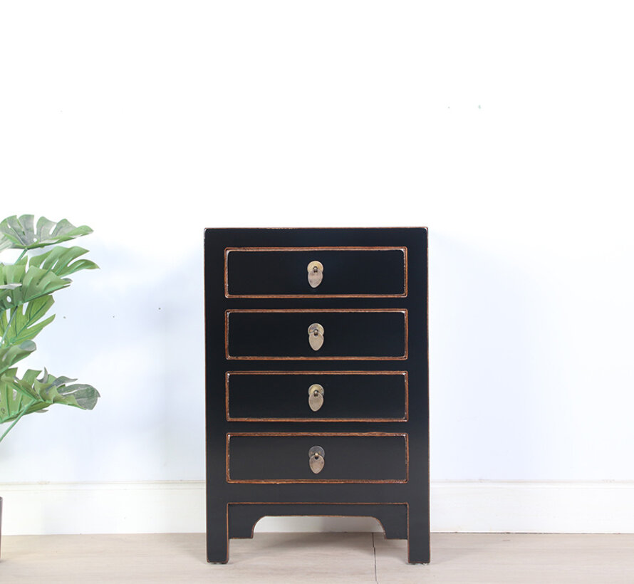 Chinese bedside table with 4 drawers – glossy black
