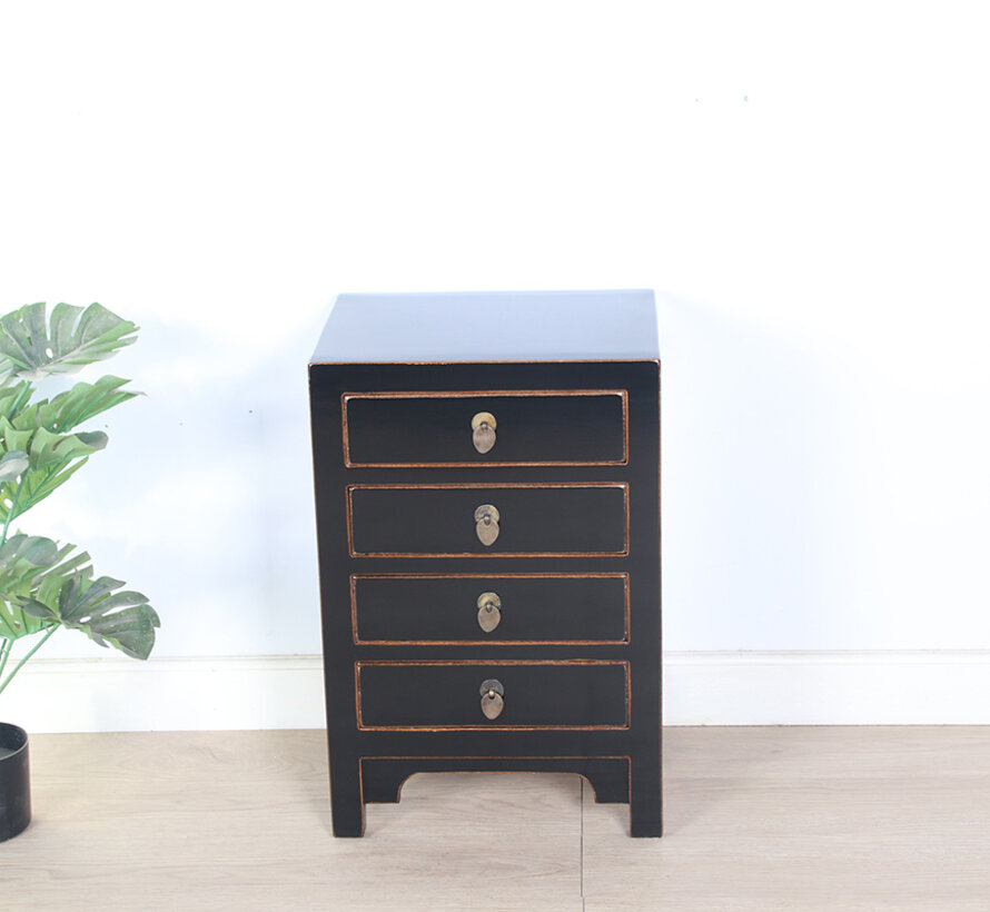 Chinese bedside table with 4 drawers – glossy black