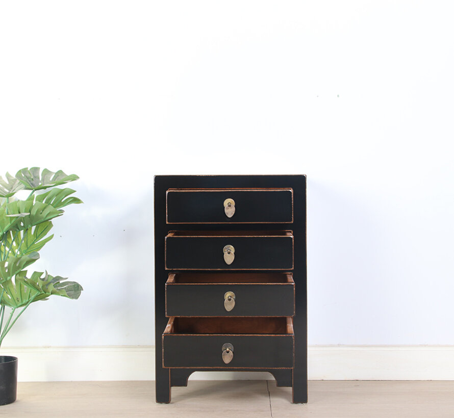 Chinese bedside table with 4 drawers – glossy black