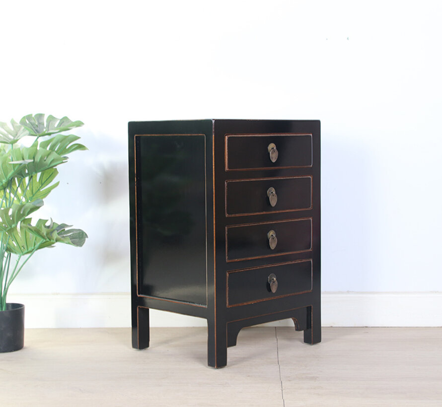Chinese bedside table with 4 drawers – glossy black