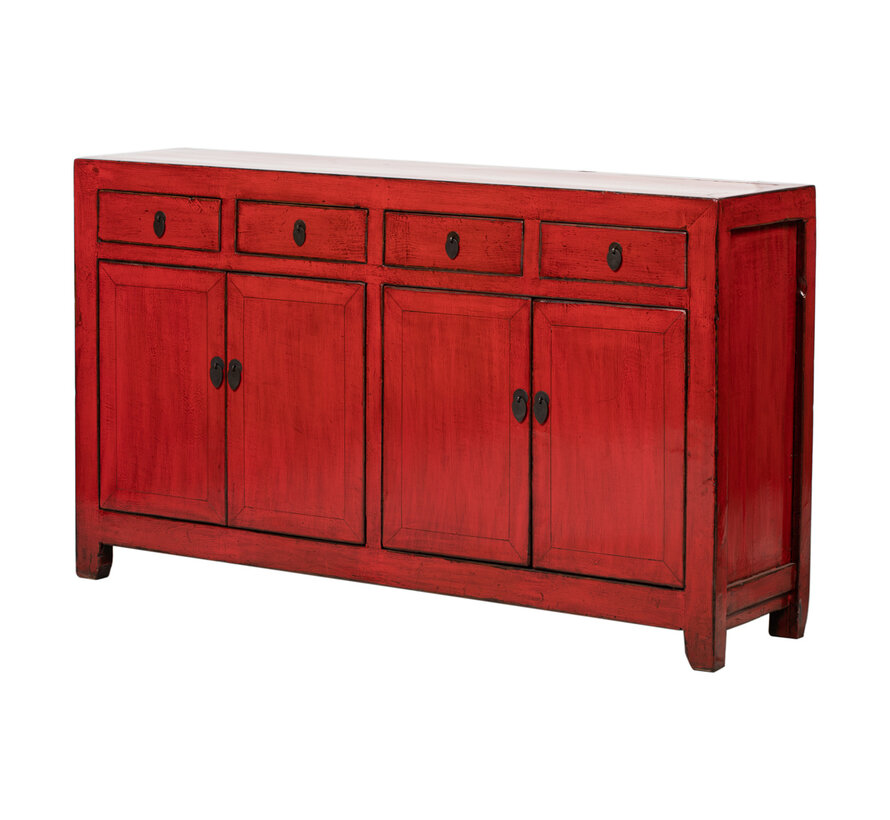 Antikes chinesisches Sideboard aus Massivholz – rot – 4 Schubladen und 4 Türen