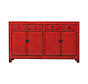 Authentic antique Chinese sideboard – solid wood – red – 4 drawers and 4 doors