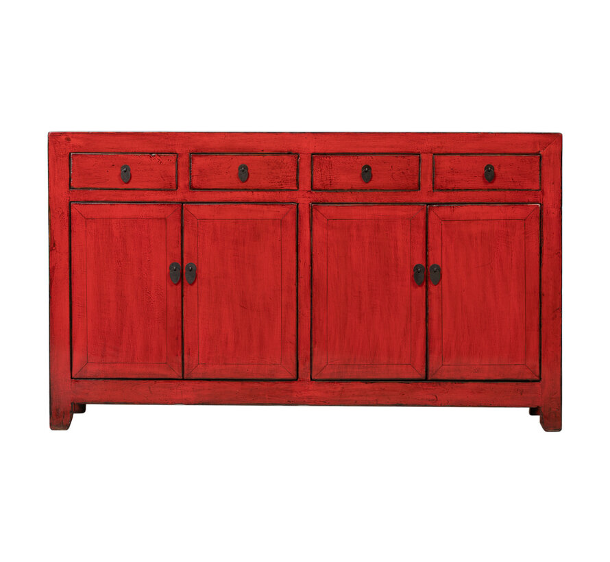 Antique Chinese sideboard with four drawers and four doors red