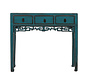 Antique Chinese console table – solid wood – turquoise finish – 3 drawers