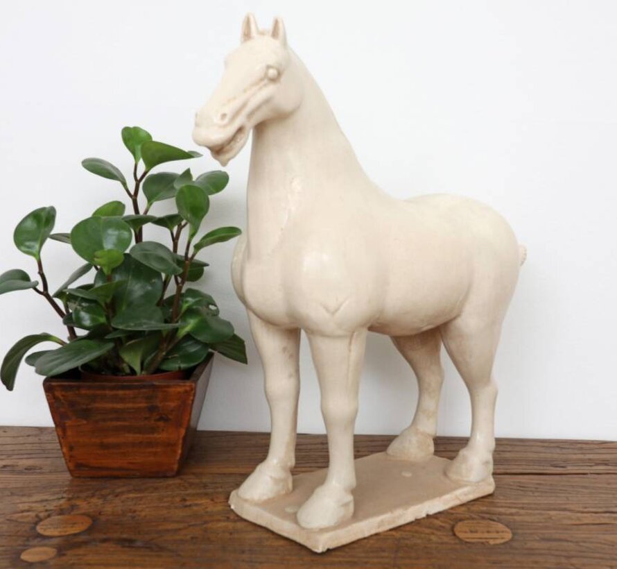 Tang terracotta horse Feng Shui decoration creamy white glazed 42 cm