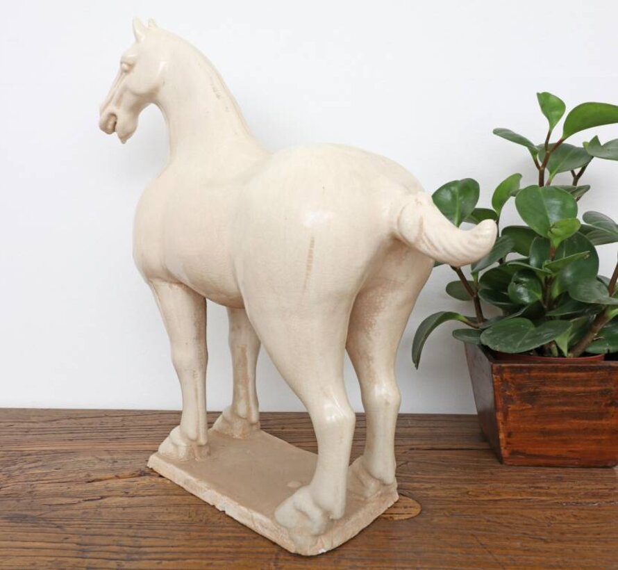 Tang terracotta horse Feng Shui decoration creamy white glazed 42 cm