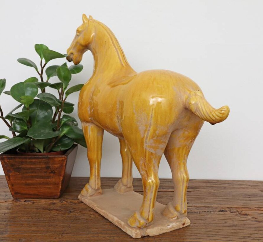Tang terracotta horse Feng Shui decoration yellow glazed 42 cm