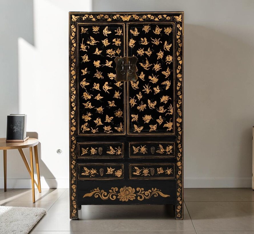 Antique Chinese Hand Painted Black Cabinet | Yajutang