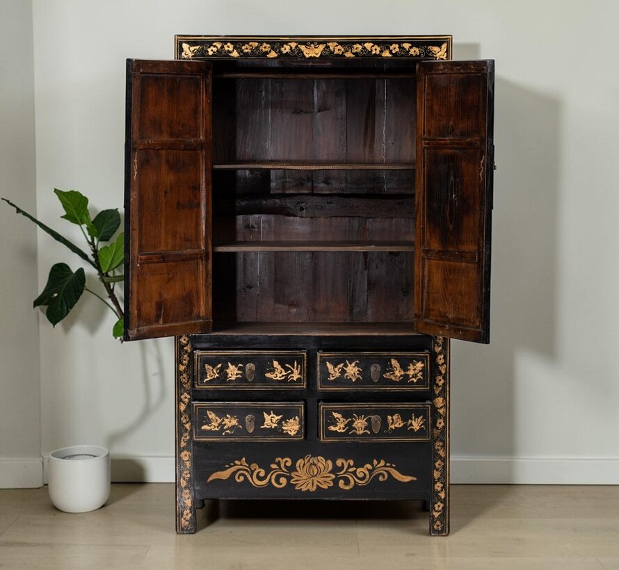 Antiker chinesischer Schrank handbemalt Schwarz | Yajutang
