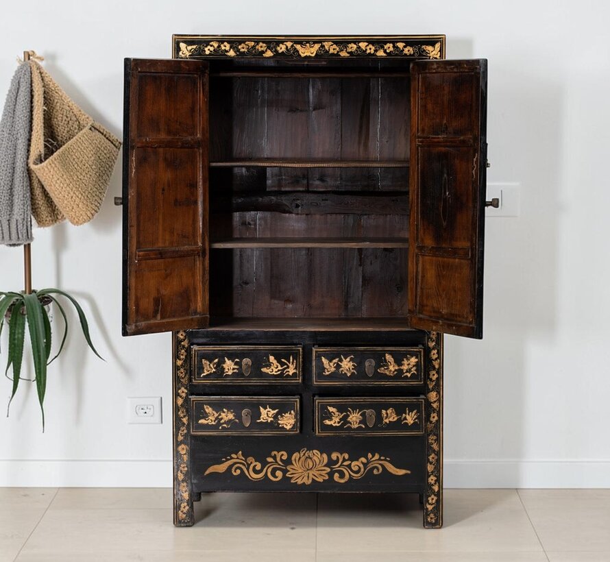 Antique Chinese Hand Painted Black Cabinet | Yajutang