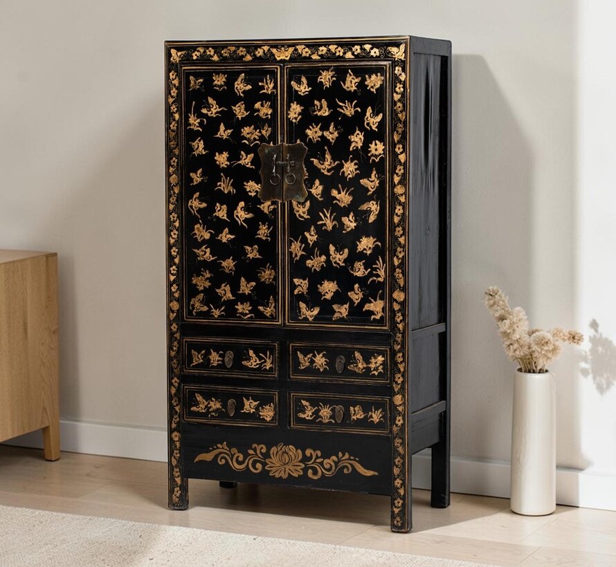 Antiker chinesischer Schrank handbemalt Schwarz | Yajutang