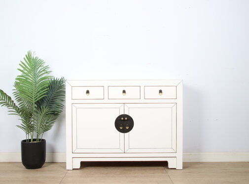 Yajutang Chinese Cream White Solid Wood Sideboard
