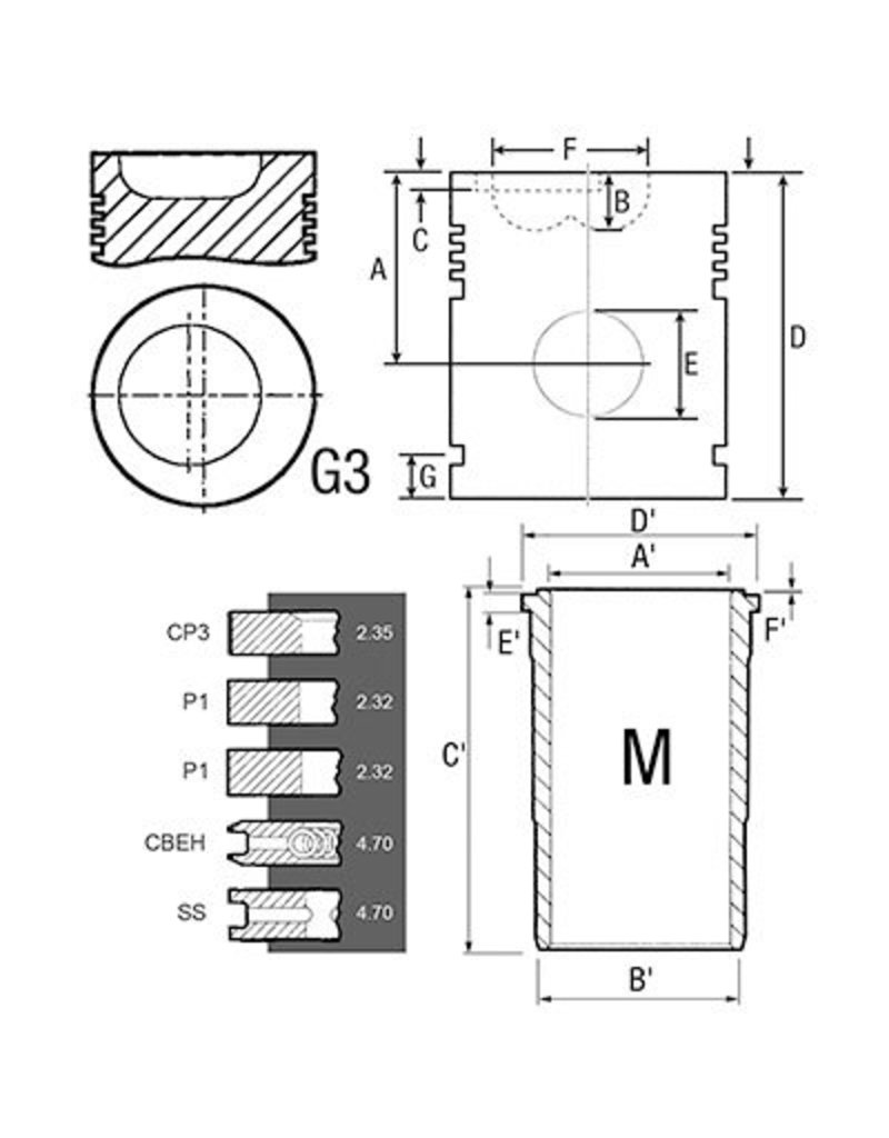 cilinder set  D66, D99, D132, DLD2, DLD3, DED3, D212, D214, D215, D320, D322, D430, D432