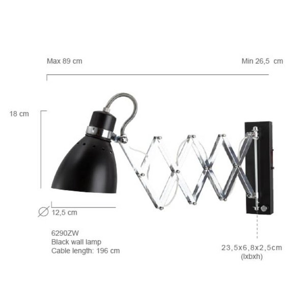 Steinhauer Moderne wandlamp Spring uittrekbaar zwart