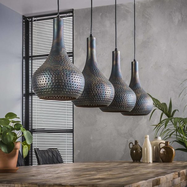 BelaLuz Industriële hanglamp Chingo 4-lichts zwart bruin