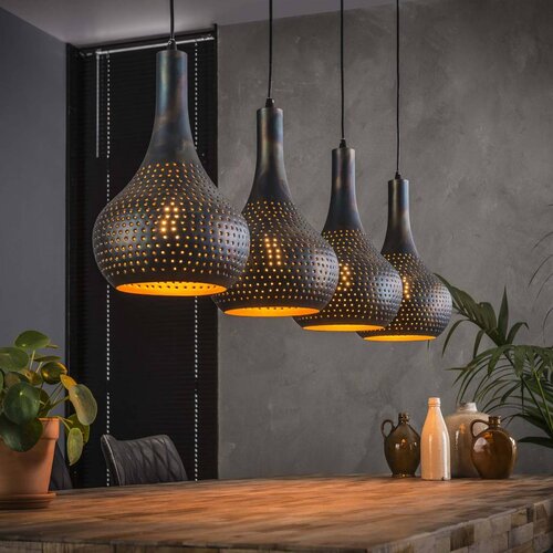 Industriële hanglamp Chingo 4-lichts zwart bruin