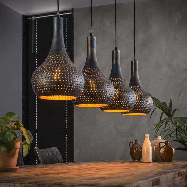 BelaLuz Industriële hanglamp Chingo 4-lichts zwart bruin