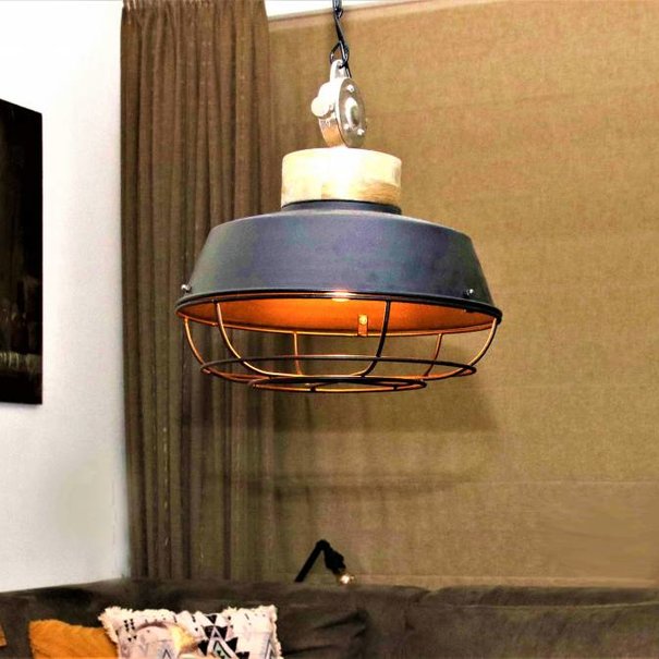BelaLuz Industriële hanglamp Mumbai Hout zwart