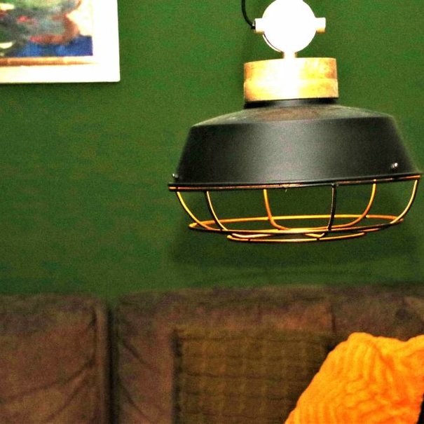 BelaLuz Industriële hanglamp Mumbai Hout zwart
