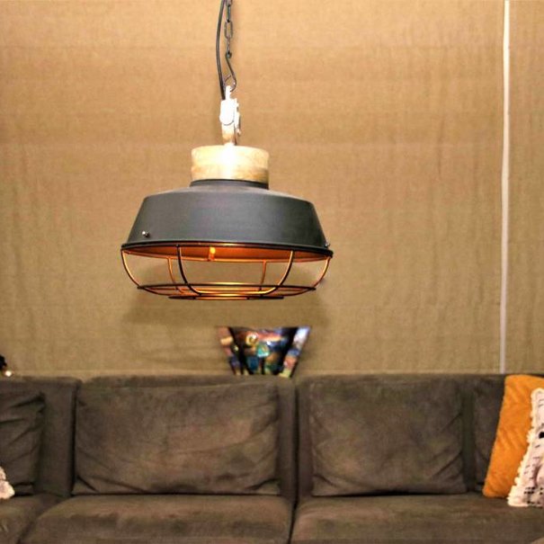 BelaLuz Industriële hanglamp Mumbai Hout zwart