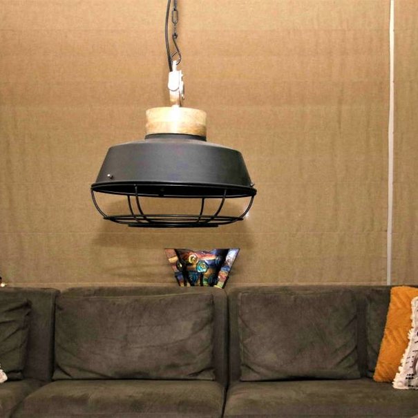 BelaLuz Industriële hanglamp Mumbai Hout zwart