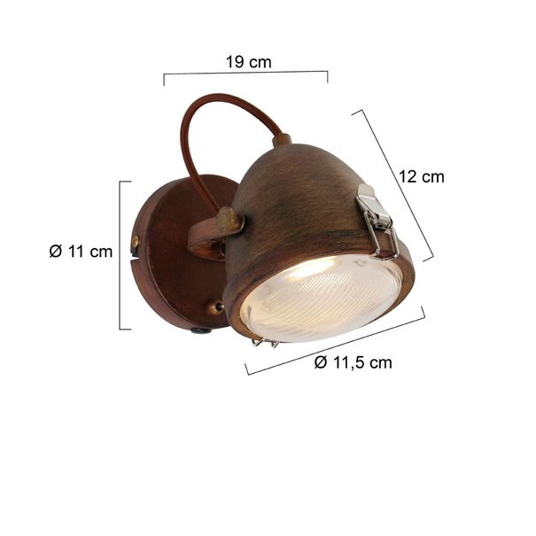 Mexlite Landelijke - Wandlamp - Bruin - 1 lichts - Dex