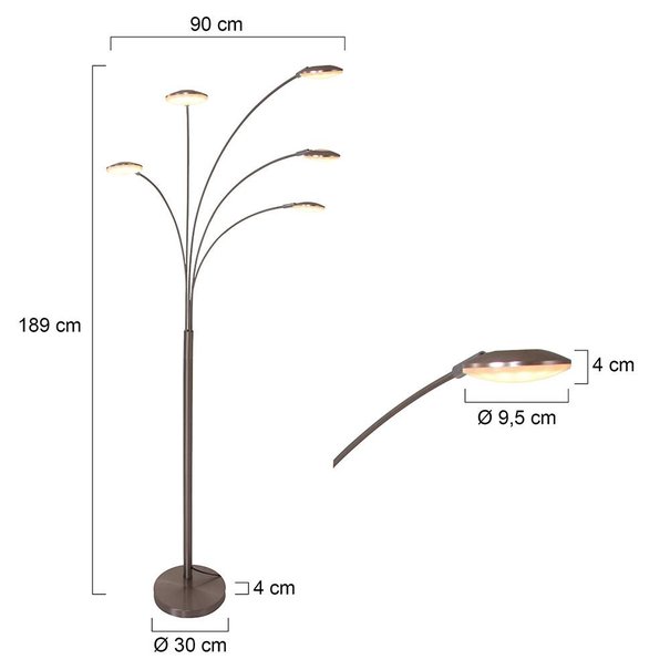 Mexlite Moderne vloerlamp Springfield 5-lichts staal