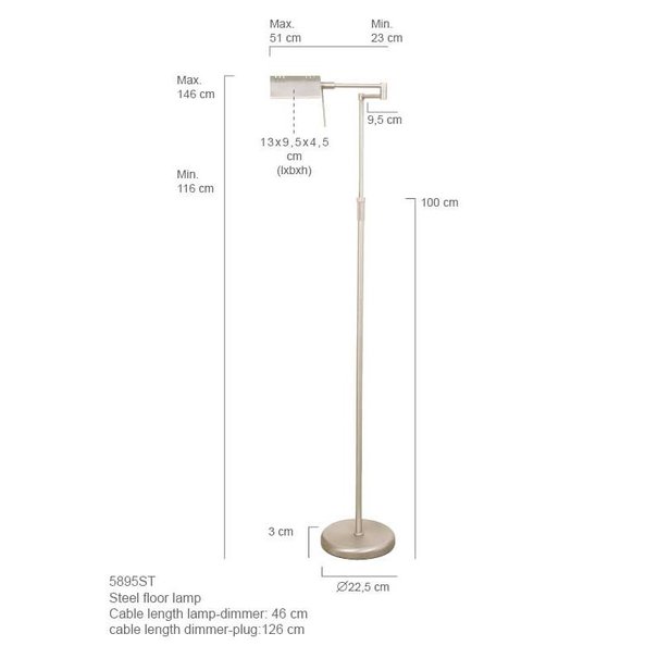Mexlite Moderne vloerlamp Karl LED staal